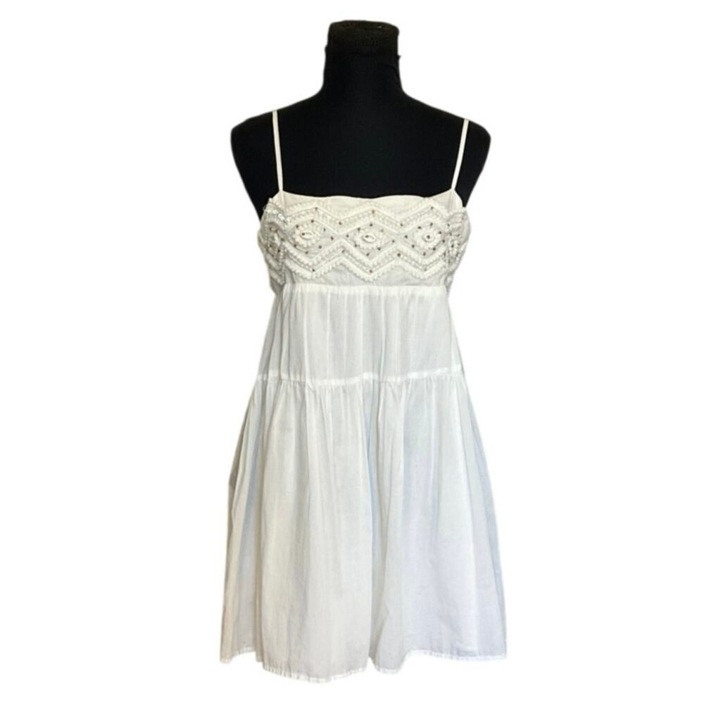Zara White Embroidered Cotton Babydoll Dress M Boho Cottagecore - Picture 2 of 9